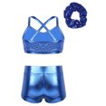 thumbnail image 2 of LiiYii Kids Girls Ballet Jazz Dance Outfit Gymnastic Crop Top with Shorts Hair Tie Set Light Blue 8, 2 of 7