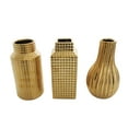 thumbnail image 6 of DecMode 4"W, 8"H Geometric Dimensional Textured Gold Ceramic Vase with Varying Shapes and Grid Patterns, Set of 3, 6 of 10