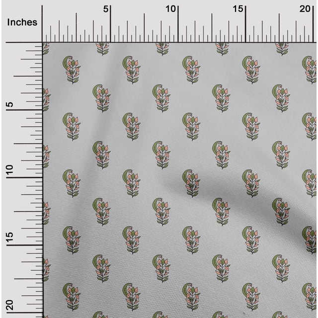oneOone Polyester Lycra Light Gray Fabric Leaves & Floral Block Sewing Craft Projects Fabric Prints By Yard 56 Inch Wide