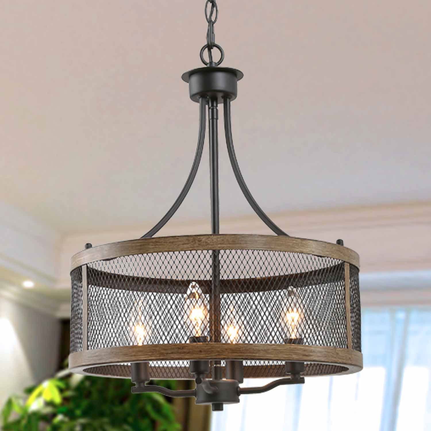 Metallic Chandeliers For Dining Room, Drum Light Fixture For Kitchen Table