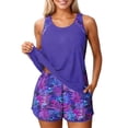 thumbnail image 4 of Yammkia Tankini Swim Tops Women's Tankini Sets Two Piece Bathing Suits Tummy Control Square Neck Adjustable Straps Ruched Ribbed(Purple,S), 4 of 9