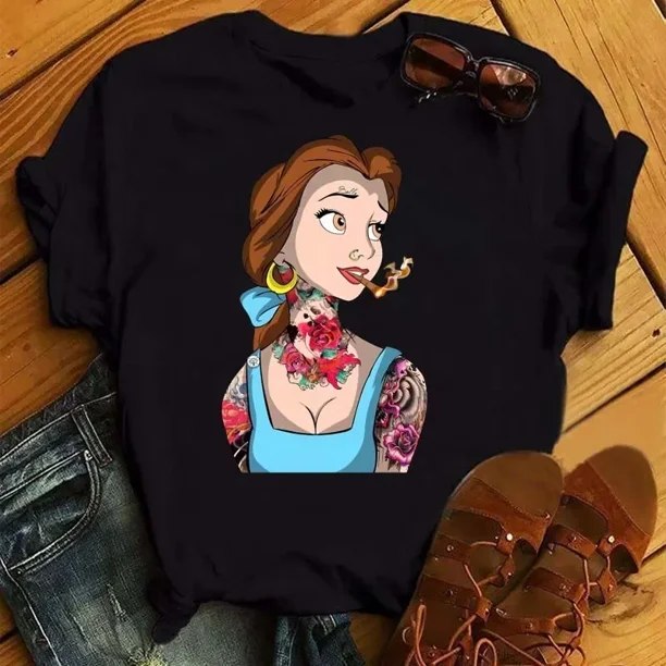 Nuevas camisetas para mujer, moda Punk, camiseta con estampado de princesa, ropa de calle de manga corta, camiseta Kawaii de Disney, camisetas para mujer