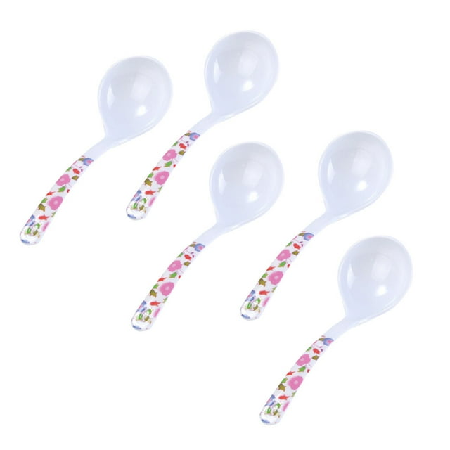 5 Pcs Large Soup Spoon Imitation Ceramic Plastic Long Handle Kitchen Ladles for Soup and Porridge (Assorted Design)