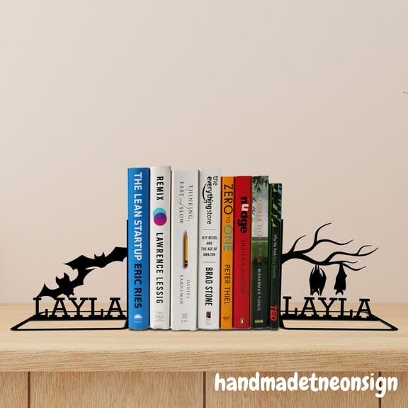 Handmadetneonsign Custom Bats Metal Bookends, Modern Bookend, Bookshelf Decor, Bookends For Shelves 69403