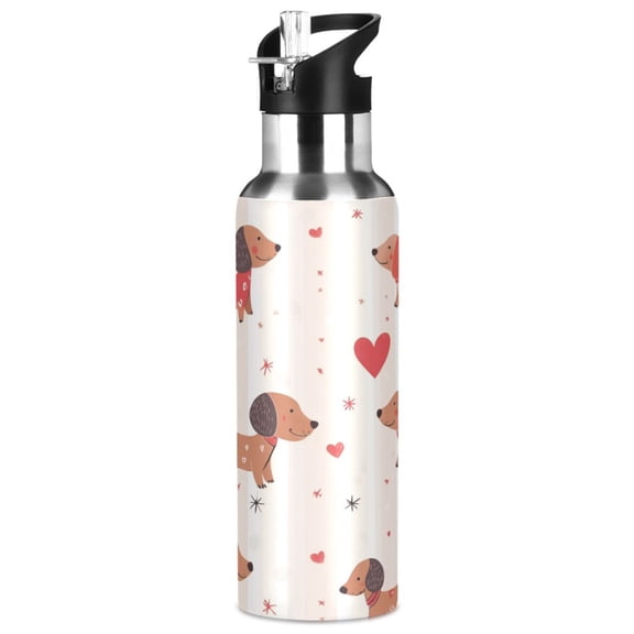 1000ml Vacuum Insulated Sports Water Bottle with Foldable Straw Stainless Steel Portable Thermos Cup Cute Dachshunds