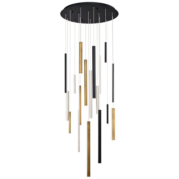 31445-045 Eurofase Lighting Santana Chandelier 18 Light-Black/Satin Nickel/Antique Brass Finish