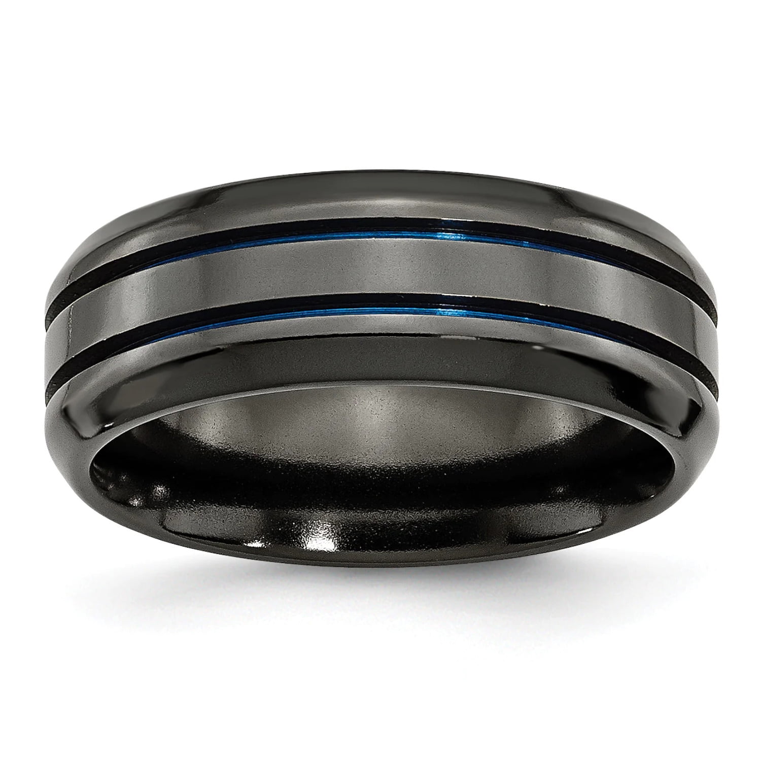 Titanium Black Ti w/Blue Anodized Grooves/Beveled Edge 8mm Band ...