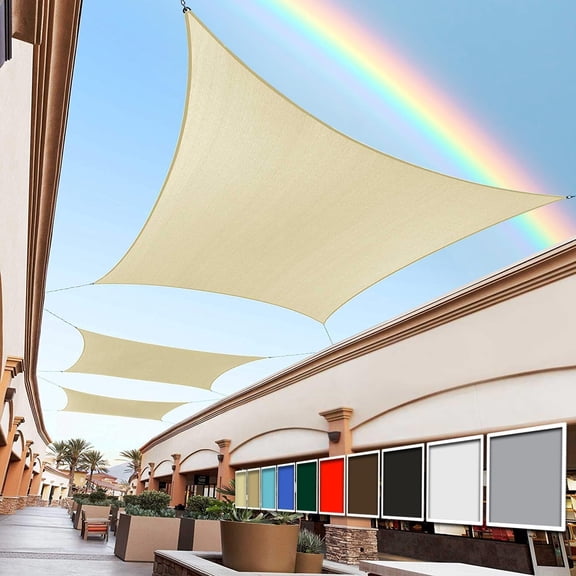 Royal Shade 8' x 10' Beige Rectangle Sun Shade Sail, UPF50+ 95% UV Block, 200GSM Commercial Heavy Duty Water & Air Permeable Mesh Fabric Patio Canopy, Custom Sizes Available