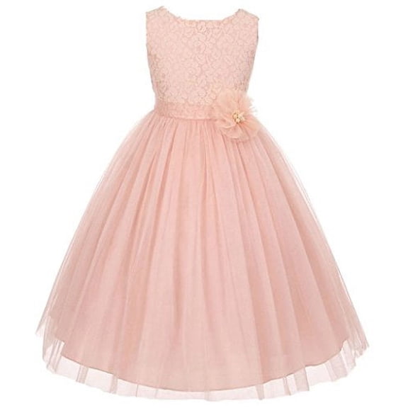 Flower Girl Dress Pearl Flower Floral Pattern Soft Tulle for Big Girl Blush 10 MBK.346