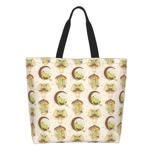 Fotbe Frogs Bolsa Tote Estética de Lona con Estampado para Mujer - Bolsa Reutilizable de Hombro Casual para Vacaciones, Compras, Trabajo y Gimnasio