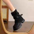 thumbnail image 5 of hopeusnice Slouchy Buckle Mid Calf Boot Round Toe Chunky Sole On Design Street Style Boot Black 35, 5 of 7