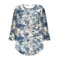 thumbnail image 4 of Jsaierl 3/4 Length Sleeve Tops for Women Summer Round Neck Shirts Cute Graphic Petite Pleated Blouses Work Loose Fit Tunic Top S-2XL, 4 of 7