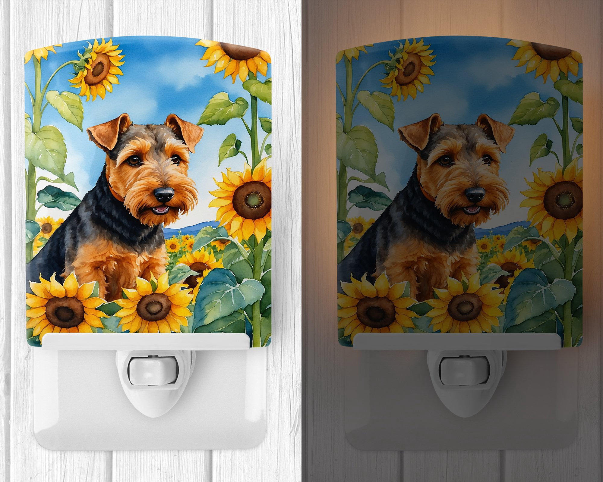 Welsh Terrier in Sunflowers Ceramic Night Light 4 in x 6 in