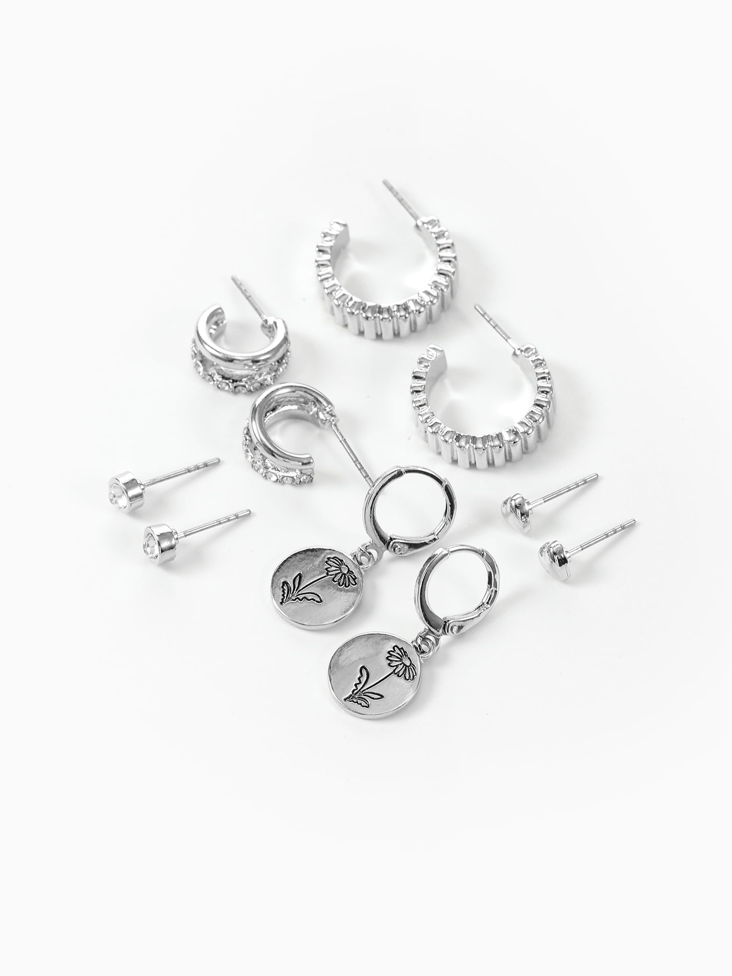 Time and Tru April Daisy Earring Pack Silvertone