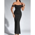thumbnail image 4 of Vestido Maxi con Hombros Descubiertos, Corsé Fruncido, Ajustado, Vestidos Formales para Invitadas de Boda para Mujeres Negro S, 4 of 8
