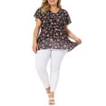 thumbnail image 3 of Unique Bargains Women's Plus Size V Neck Flare Floral Print Sleeve Tiered Peplum Top, 3 of 8
