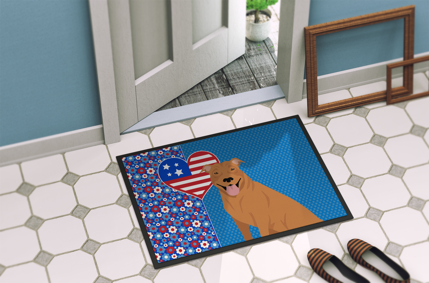 Red Pit Bull Terrier Indoor or Outdoor Mat 24x36 36 in x 24 in