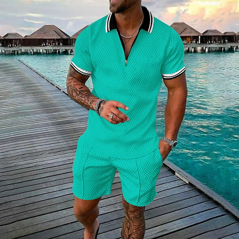 Vedolay Set for Men Casual Summer Men's Hawaiian Shirt and Short, 2 Piece Vacation Short Sleeve Shirt and Short Suits,Black 6XL