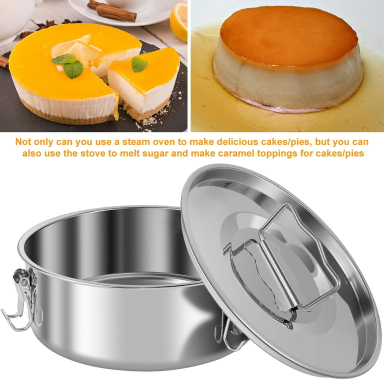 Duety Flan Mold with Lid,Steamer Rack and Silicone Mat 304 Stainless Steel Flan Pan Mold with Lid 1.5qt Capacity Flan Baking Mold Round Cake Baking