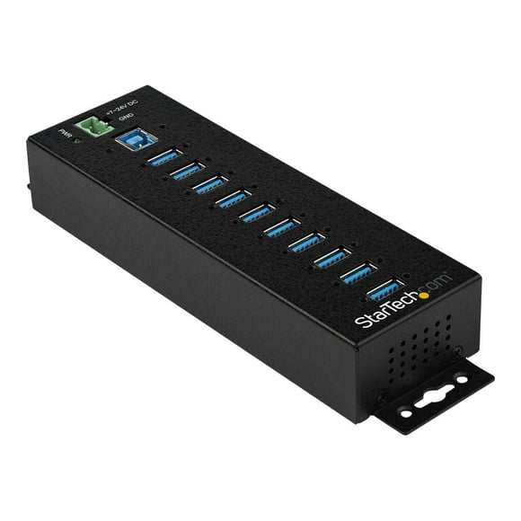 StarTech.com 10 Port USB Hub with Power Adapter, Surge Protection, Metal Industrial USB 3.0 Data Transfer Hub, Din Rail, Wall or Desk Mountable, High Speed USB 3.1/ USB 3.2 Gen 1 5Gbps Hub - Windows/macOS/Linux (HB30A10AME) - Hub - 10 x USB 3.2 Gen 1 - DIN rail mountable, wall-mountable - TAA Compliant - for P/N: ITB20D3250