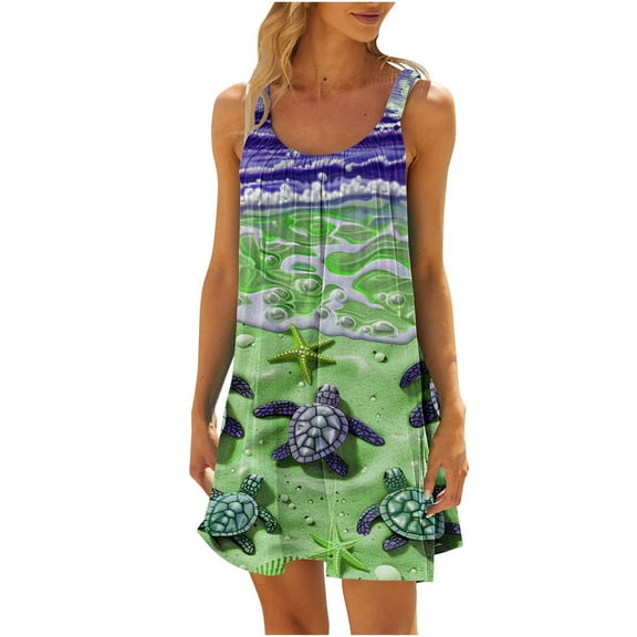 LYXSSBYX Casual Dresses for Women Women's Round Neck Sleeveless Gradient Tie Dyed Beach Dress