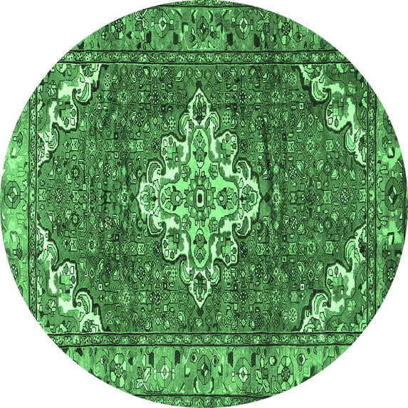 Ahgly Company Machine Washable Indoor Round Persian Emerald Green Traditional Area Rugs, 8' Round