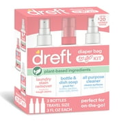 Dreft Diaper Bag To Go Kit Baby Essentials Gift Set with Laundry Stain Remover, Bottle Soap, and Surface Cleaner, Travel Size, 3 Pieces