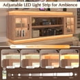 thumbnail image 3 of LED TV Stand for up 75" 80" TVs, Modern Entertainment Center with 36" Fireplace Space & Charging Station, Wooden Media Console with Glass Display Cabinets & LED Lights, Natural Oak, 3 of 10