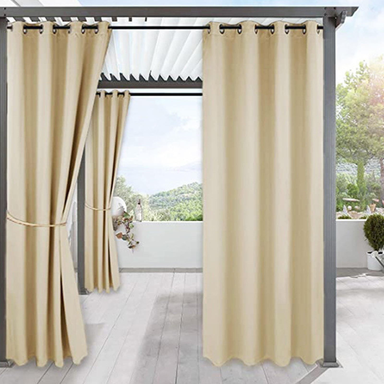 Last Chance 52*72 Inches (132X182Cm) Curtain,Waterproof Outdoor Gazebo Patio Curtains Thermal Insulation Blackout Curtains Beige For Living Room And Kitchen
