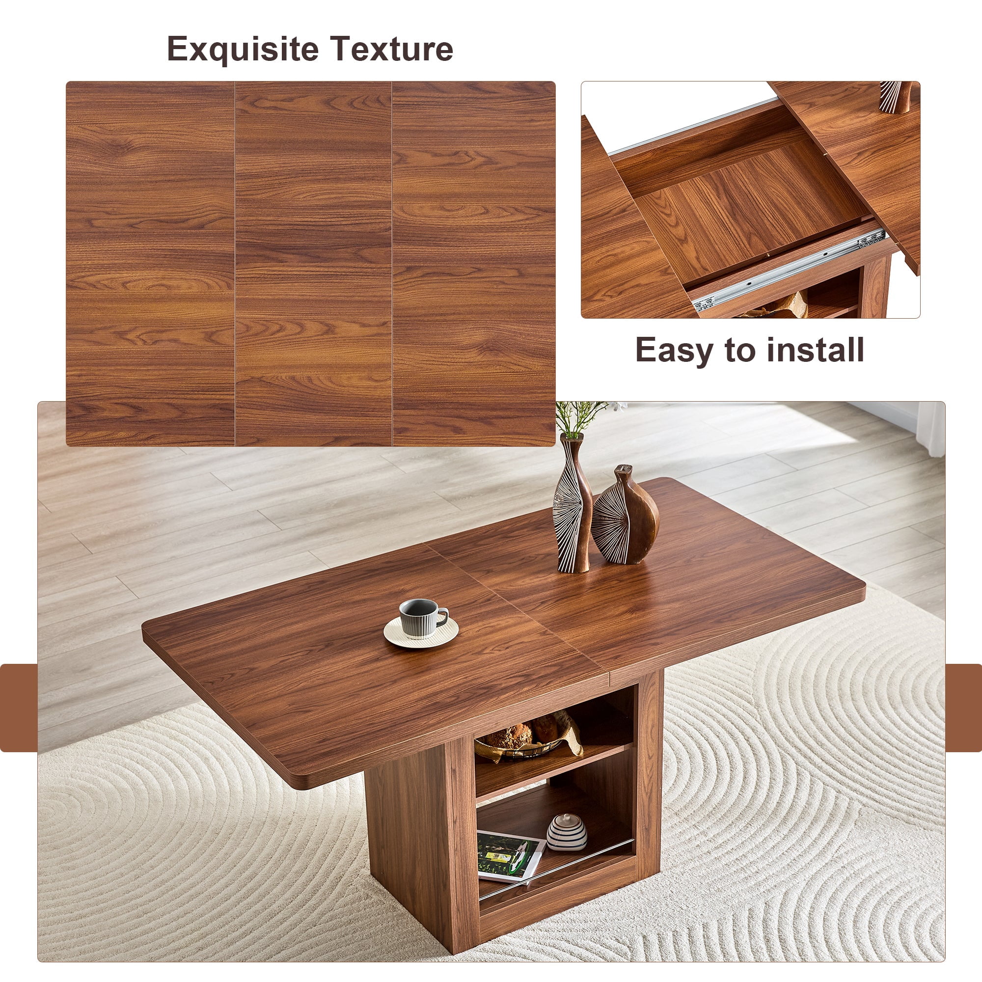 Sailvan Expandable Dining Table Chair Set, 59-71 Inch Pull-Out MDF Table with Linen-Cotton Chairs