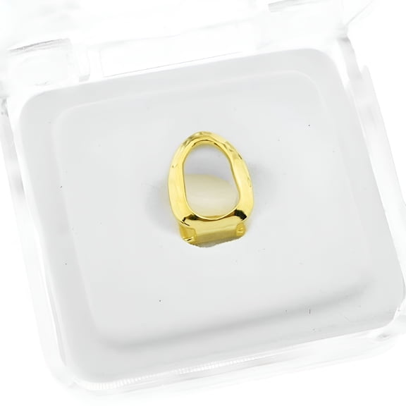 DESIGNICE 2026 New 14K Gold Plated Open Face Grillz Single Cap Top Hollow K9 Canine Tooth Hip Hop Grills for Party,Concert,Club,Costume,Streetwear