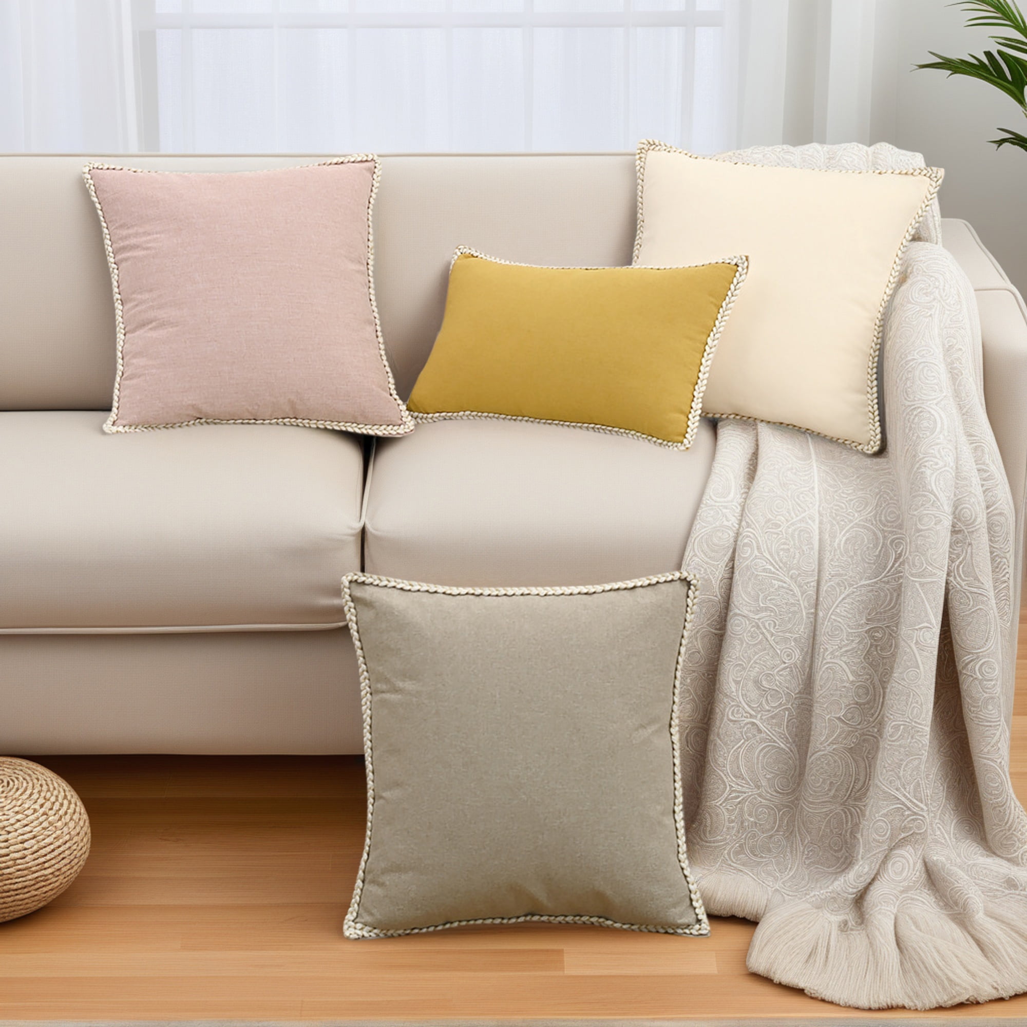 Unique Bargains Pack of 2 Soft Solid Throw Pillow Covers Cases for Couch 20" x 12" Beige