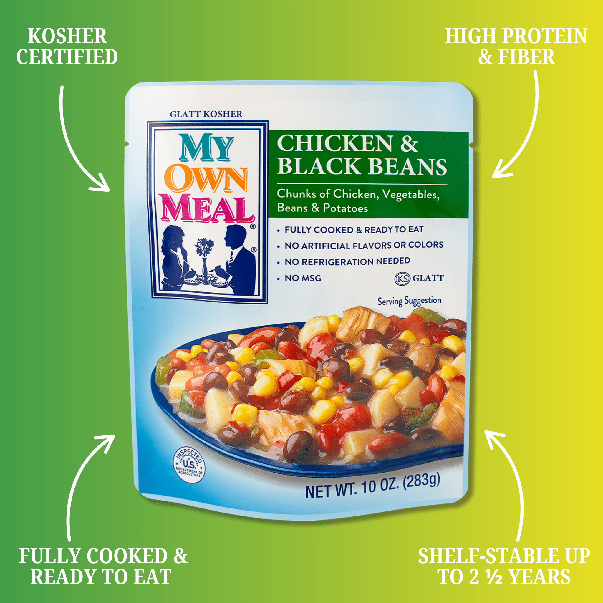 My Own Meals Chicken & Black Beans, Kosher, Shelf Stable, 10 OZ Pack of 6