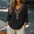 thumbnail image 2 of GZWYHT Embroidered Linen Tops for Women Cotton Peasant Tops Lightweight Cotton Linen Summer Tops Women's Peasant Tops Peasant Blouses for Women Hemp Shirt Women Black 3XL, 2 of 9