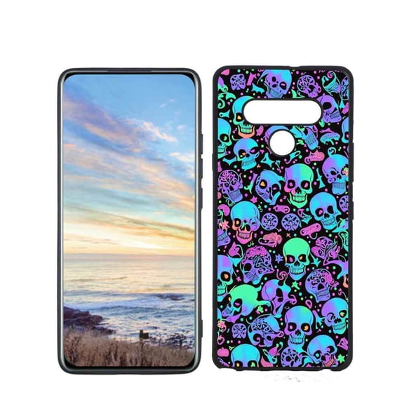 Compatible with LG Stylo 6 Phone Case, Horror-Black-Witchy-Neon-Skulls-8 Case Men Women, Flexible Silicone Shockproof Case for LG Stylo 6