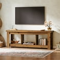 thumbnail image 3 of Tribesigns Brown TV Stand Fits TVs up to 70 in. Solid Wood 63 in. Long Farmhouse TV Console with 3 Open Shelves, 3 of 17