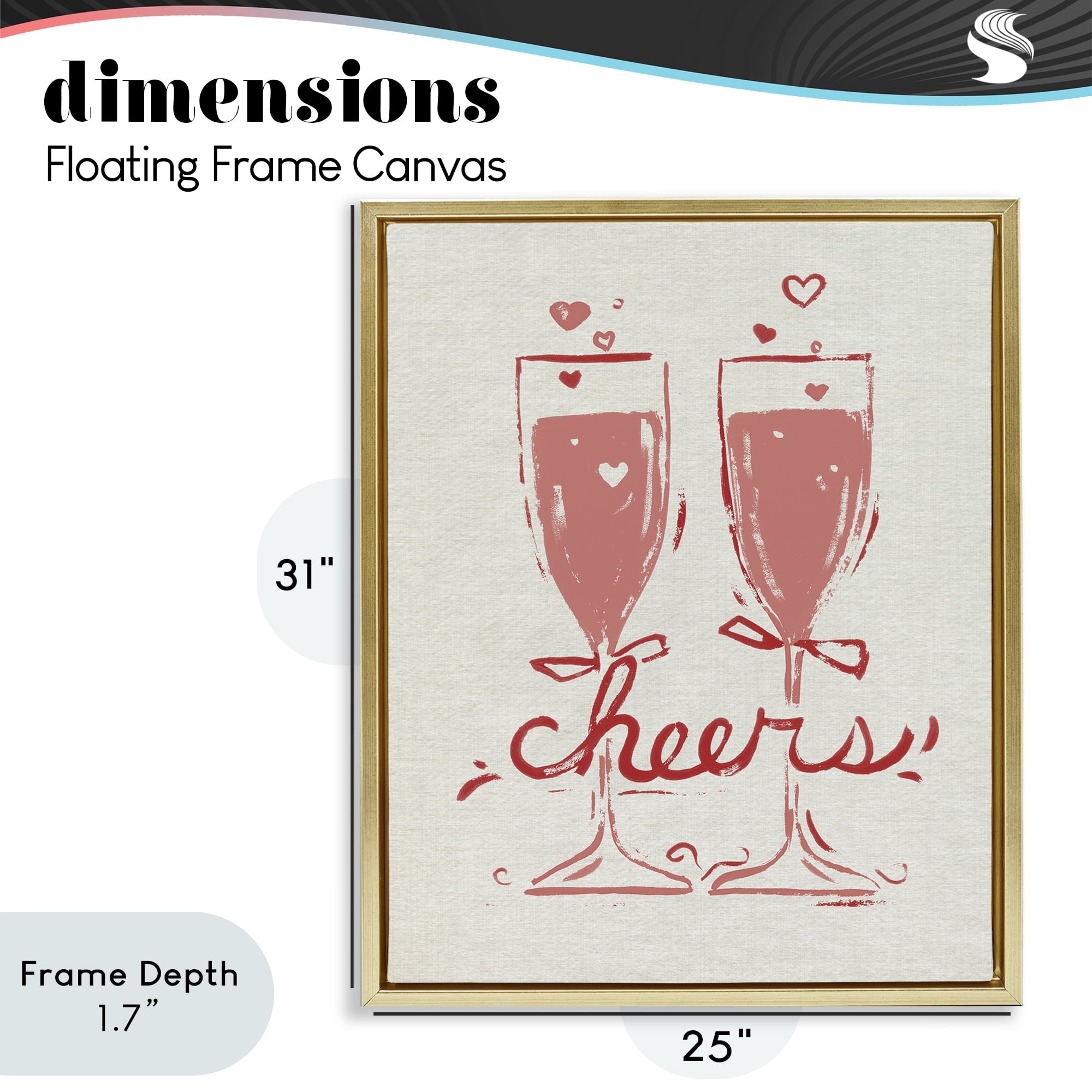 Stupell Industries Romantic Cheers To Love Gold Framed Floater Canvas Wall Art, design by June Erica Vess