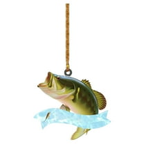 UYUH Personalized Green Fish Ornament 2D Largemouth Fishing Christmas Decor, Flat Mini Tree Hanger or Rearview Mirror Charm for Anglers