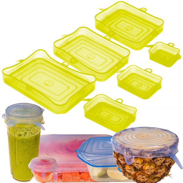 Tapas elásticas de silicona para contenedores de alimentos - Reutilizables, rectangulares, paquete de 6 - Cubiertas a prueba de fugas y ecológicas para almacenar alimentos frescos en recipientes de