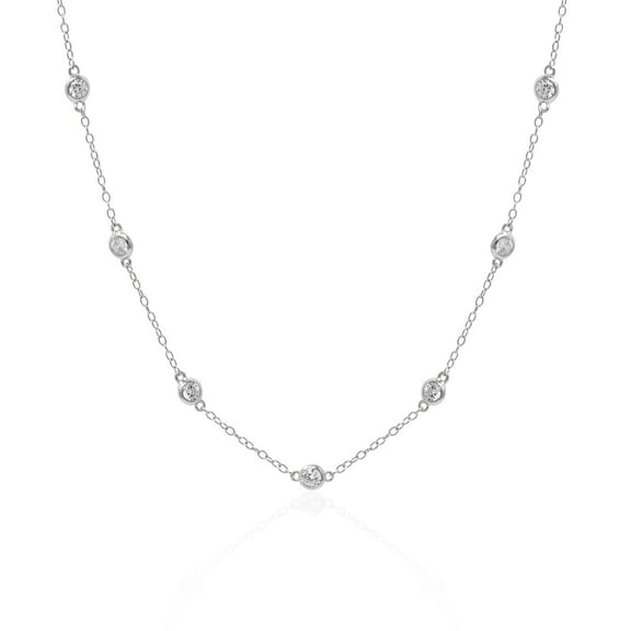 Lavishe Rhodium Plated 925 Sterling Silver Bezel Cubic Zirconia By Yard Necklace for Women Hypoallergenic Jewelry