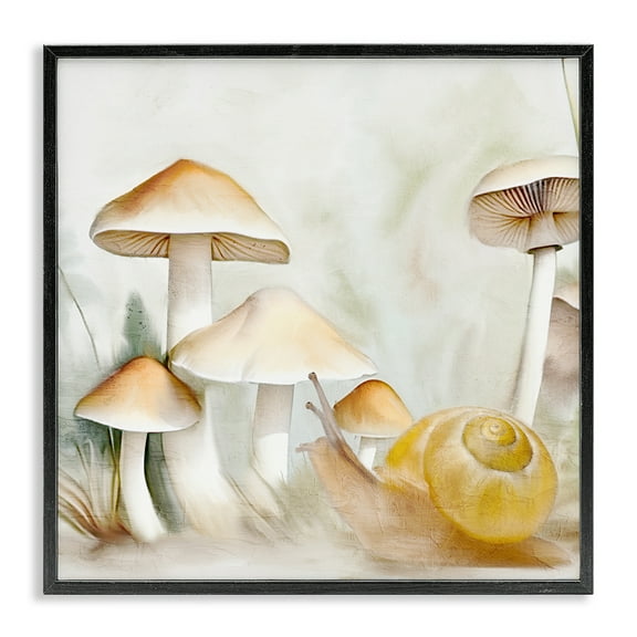 Stupell Industries Snail & Natural Mushrooms Plants & Flowers Painting Black Framed Art Print Wall Art, 12 x 12