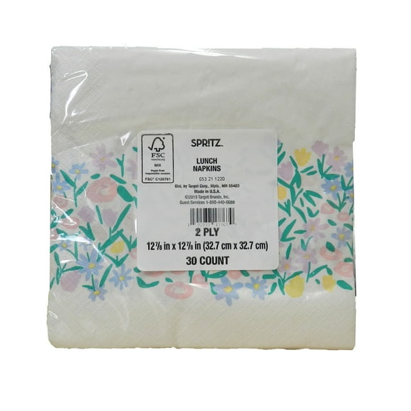 Spritz 2Ply White Flower Napkins 12 7/8" X 12 7/8" Inch Square 30 Count