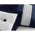 thumbnail image 3 of Chezmoi Collection Luxury Pleated Striped Comforter Set, King, Navy/Blue/Gray, 8-Piece, 3 of 10
