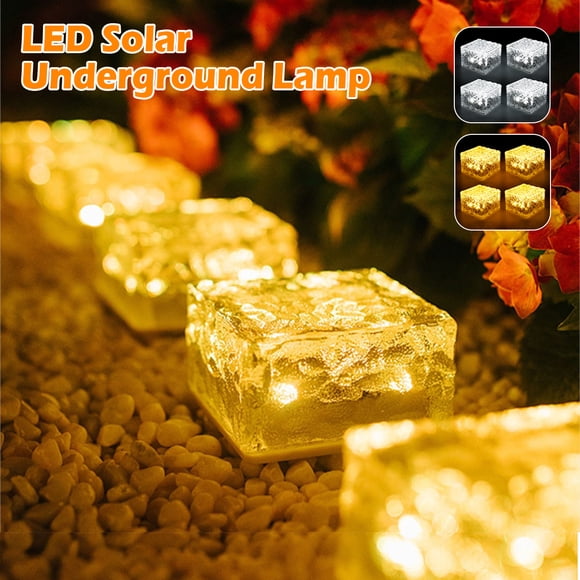 Hands DIY 4 Pzas Cubo de Hielo Lights Luz de Ladrillo Solar LED para Exteriores Encendido/apagado Automático Lámpara de Cubo Cuadrado Solar IP68 Luz Enterrada Impermeable para Escaleras de Patio Camino de Jardín