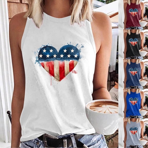 4th of July Tank Tops For Women Summer American Flag Graphic Patriotic Sexy Crop Tops Crewneck Sleeveless Vest Shirt