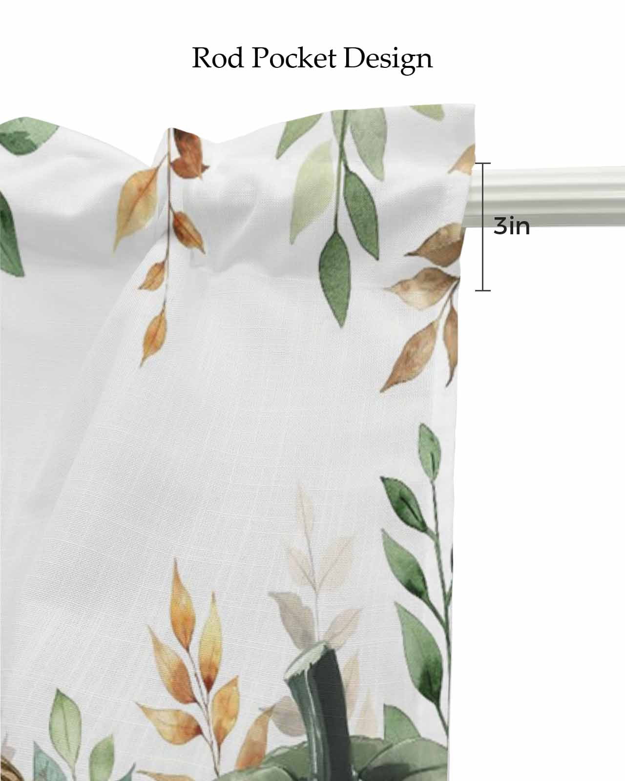 Thanksgiving Pumpkin Kitchen Valances for Windows Farmhouse Linen Window Valance Curtain for Living Room Window Treatment Fall Sage Green Eucalyptus Flower Valance Rod Pocket Topper, 54 x 18 Inch