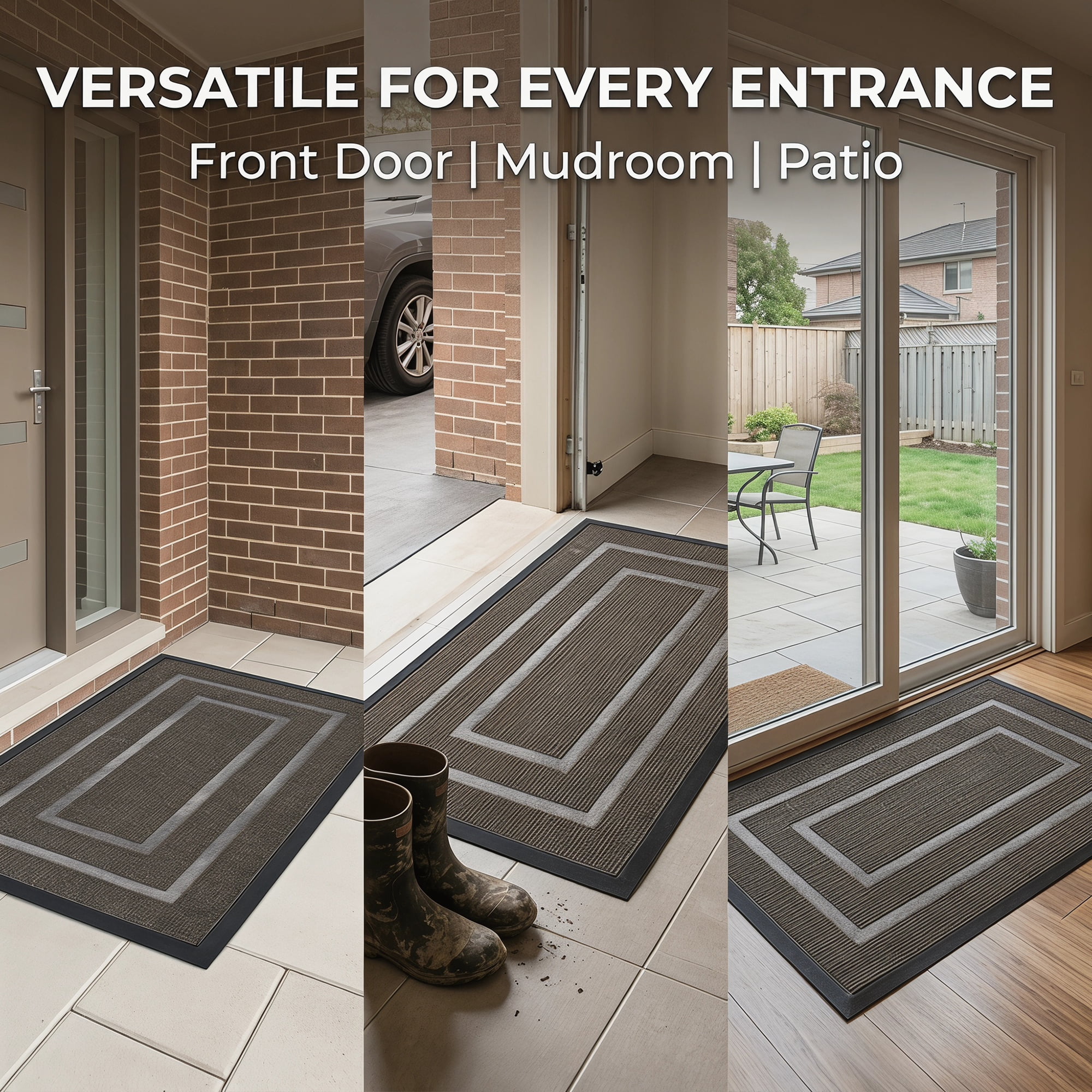 Unique Bargains Geometric Waterproof Welcome Front Door Mat Brown 30" x 18"