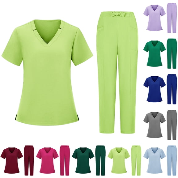 Hearthz Medical Scrubs Set for Women Stretch V-Neck Top & Straight Leg Pants Scrub for Women Set
