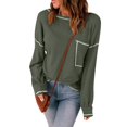 thumbnail image 2 of Sweatshirt for Women Trendy Fall Winter Comfy Crew Neck Long Sleeve Puff Cold Shoulder with Pocket Solid Color Leisure Polyester Blouses Tops(Green,M), 2 of 7
