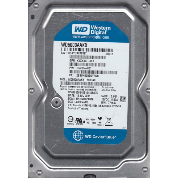 WD5000AAKX-603CA0, DCM HHNNHT2AGN, Western Digital 500GB SATA 3.5 Hard Drive